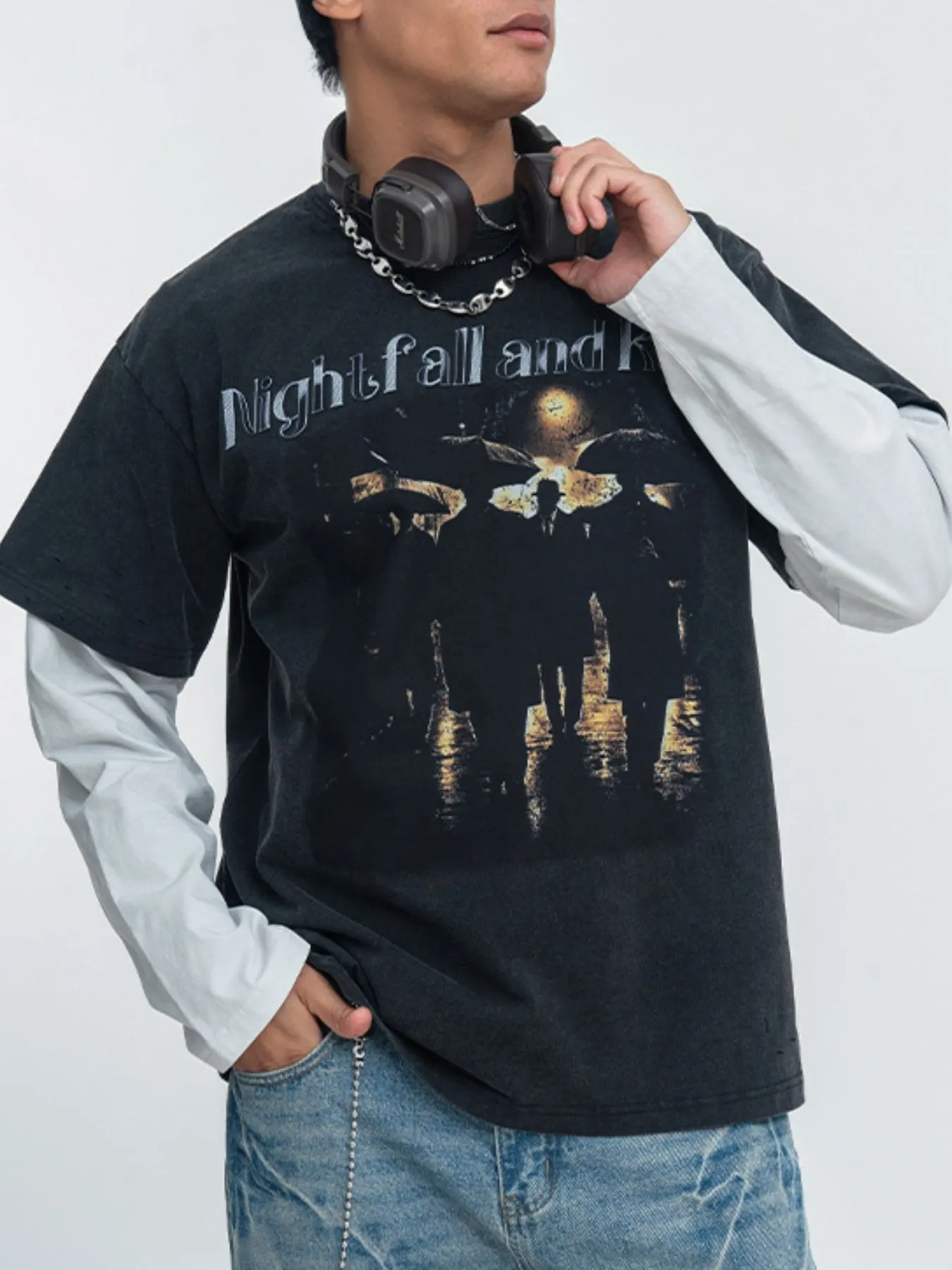 Men's Vintage Washed Graphic Round Neck T-Shirt