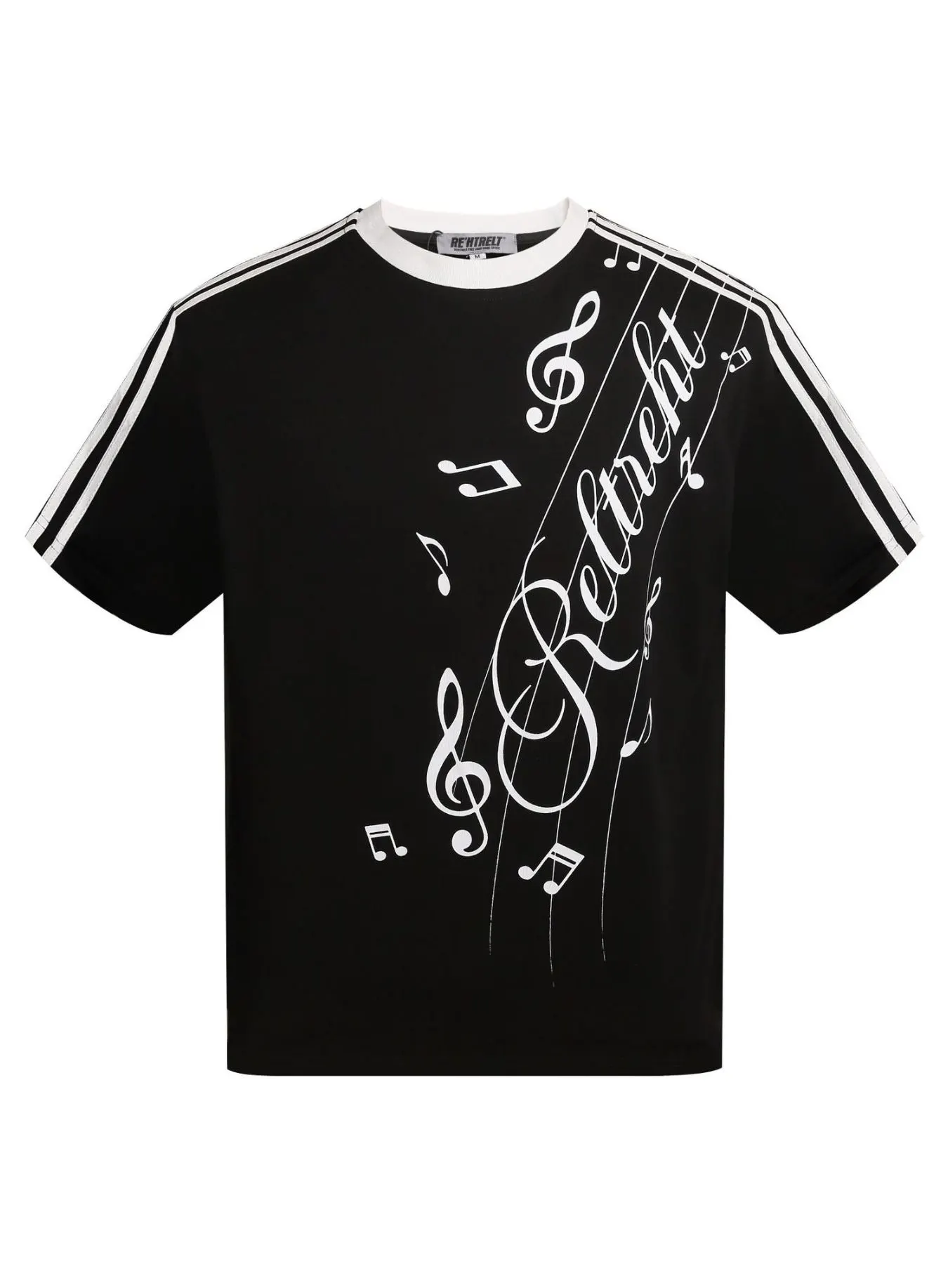 Men's Contrast Striped Music Print T-Shirt